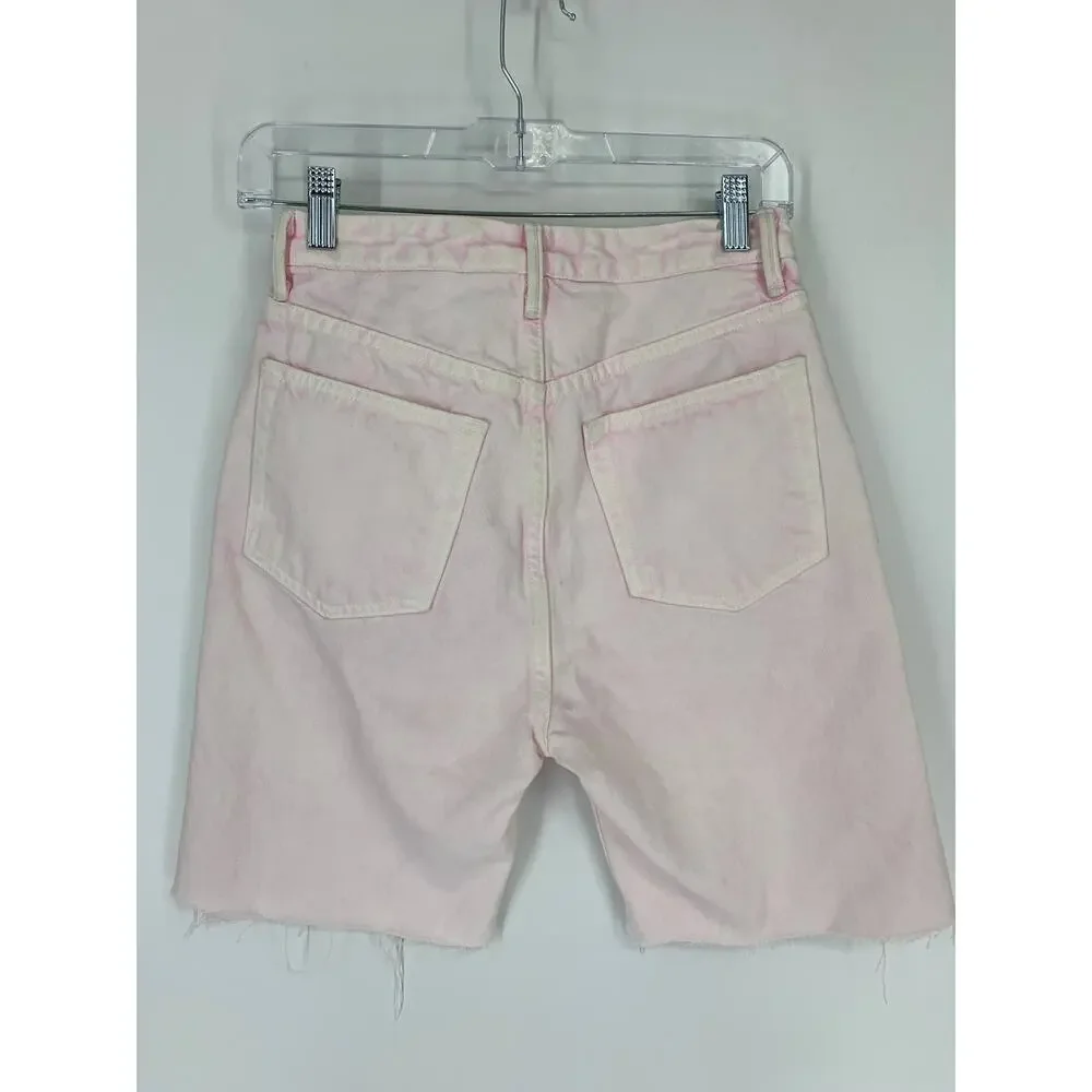 GRLFRND Shorts Women's Sz 26 Hand Cutoff High Rise Denim Raw Hem Primrose Pink